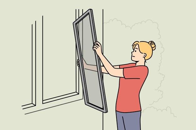 How do I lock a window screen in place? 