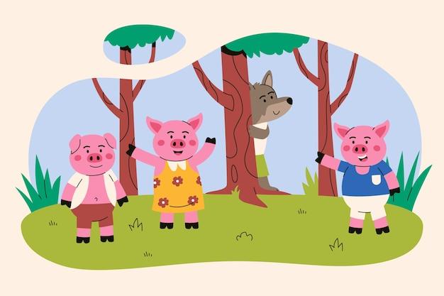 What is the theme of the story of the Three Little Pigs? 