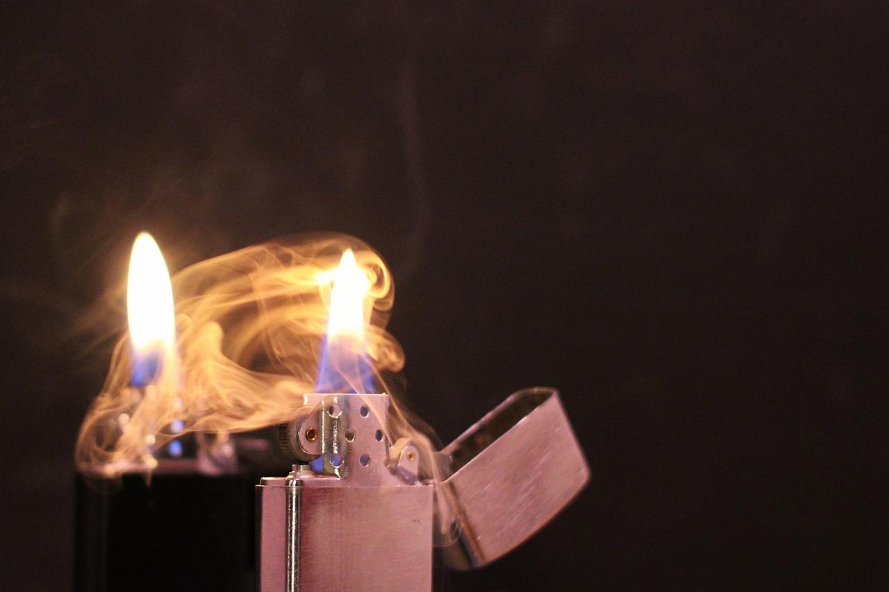 What happens when you put a lighter in the fire? 